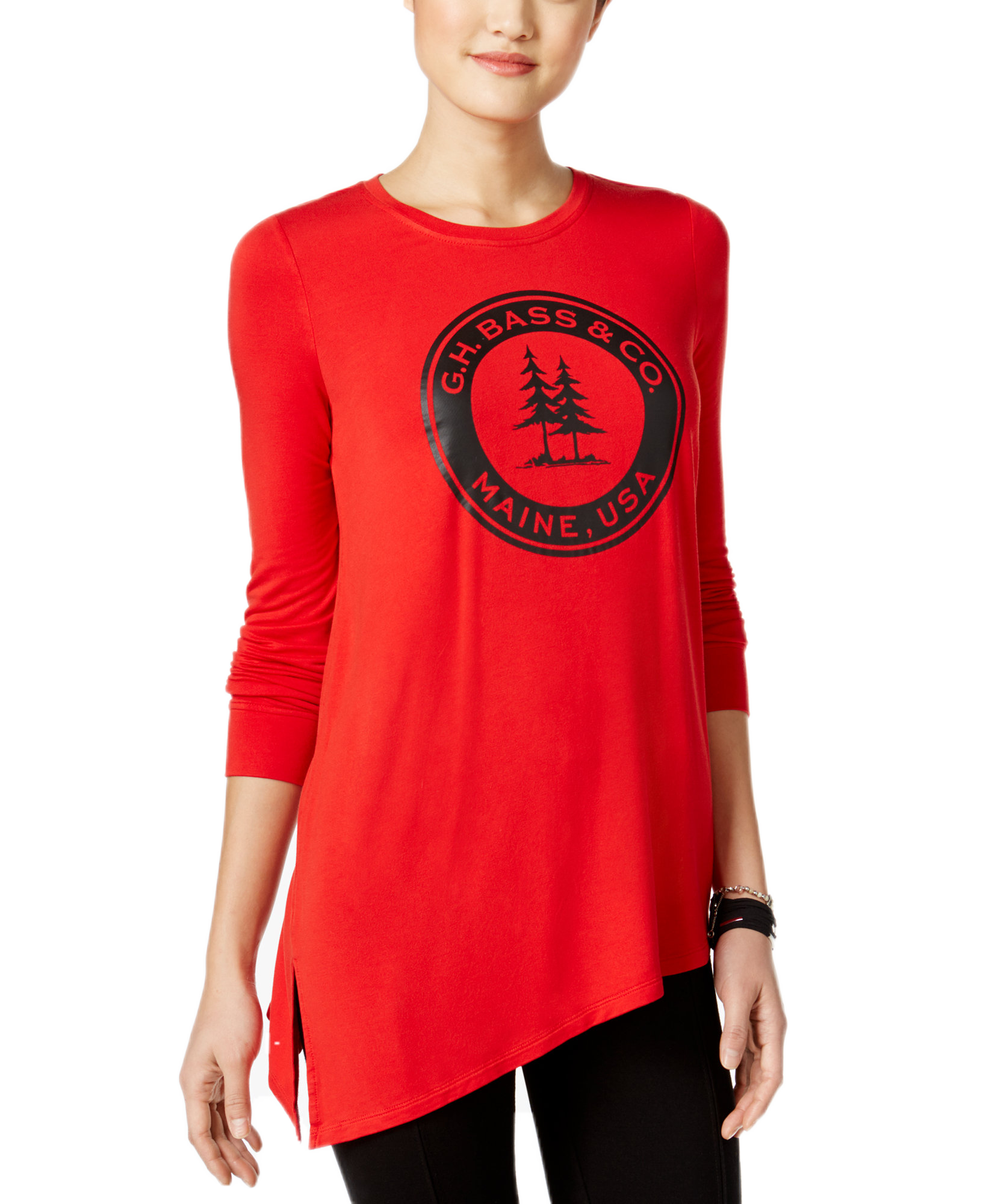 G.H. Bass & Co Women Asymmetrical Logo Sweatshirt Classic Red Combo