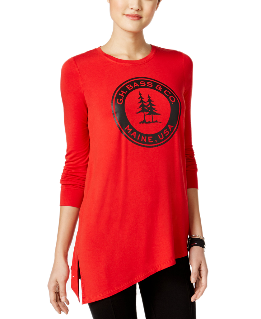 G.H. Bass & Co Women Asymmetrical Logo Sweatshirt Classic Red Combo