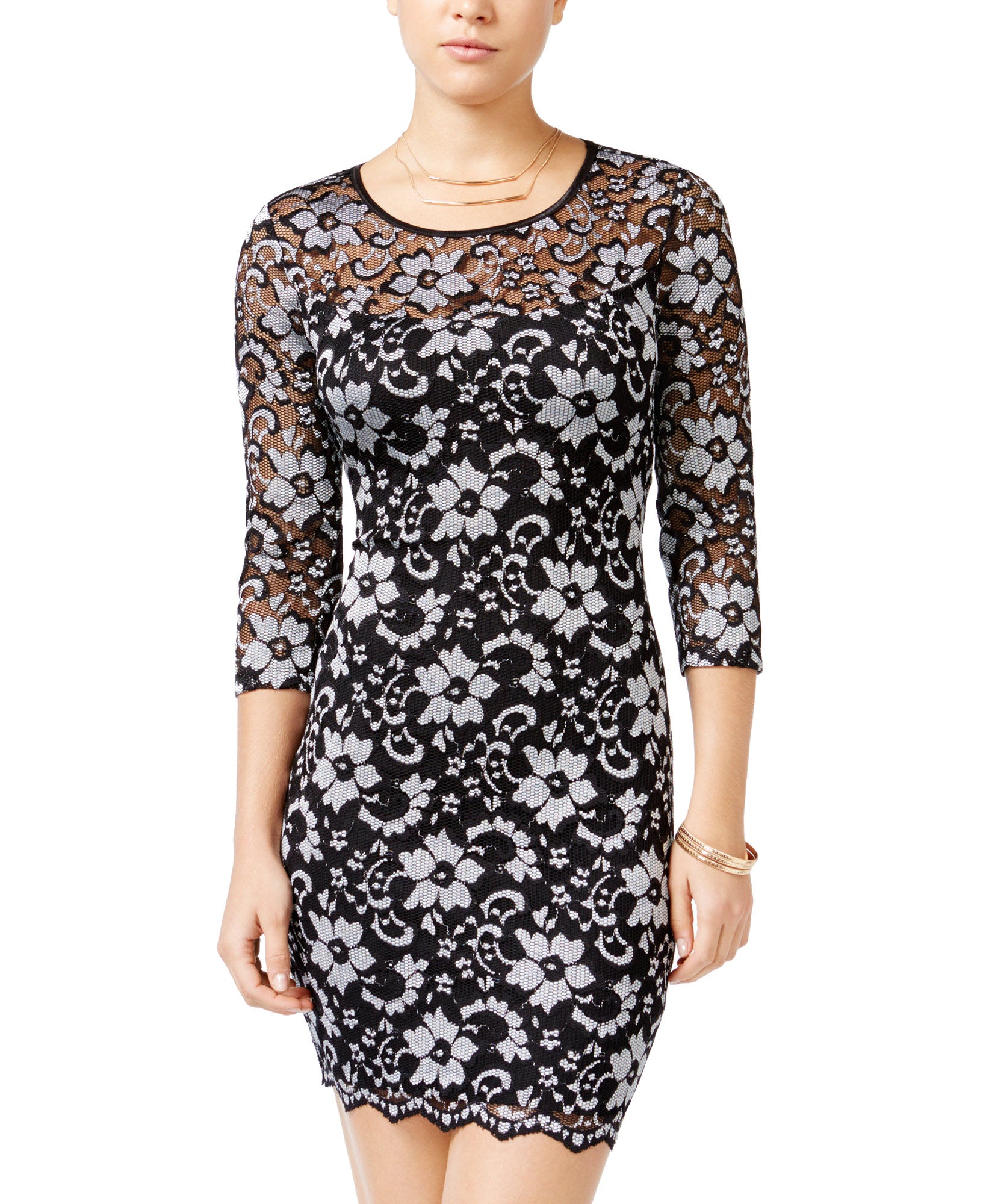 Emerald Sundae Juniors Lace Bodycon Dress Black Silver