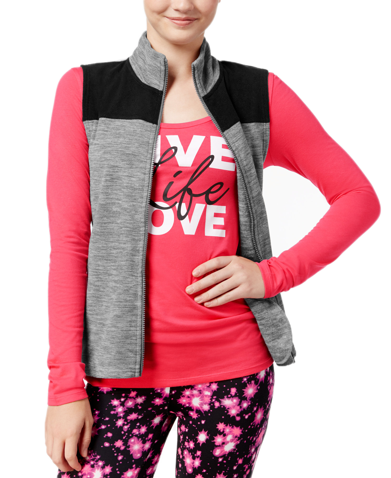 Energie Active Women Fleece Vest and Graphic T Shirt Grey Spacedye