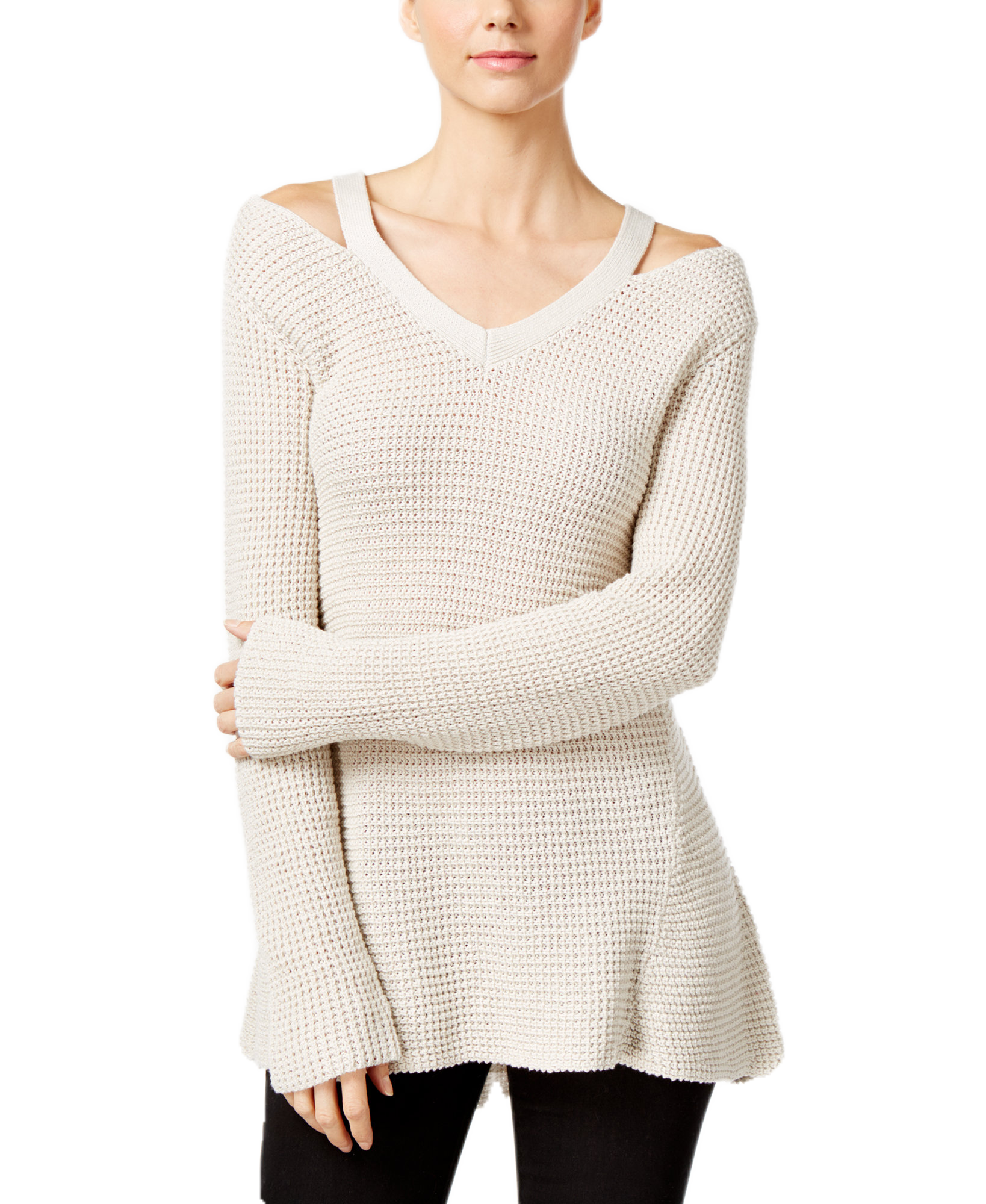 Style & Co Women Cutout High Low Sweater Stonewall