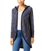 Style & Co Women Pointelle Hooded Cardigan Industrial Blue