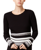 Bar III Women Striped Sweater Black Combo