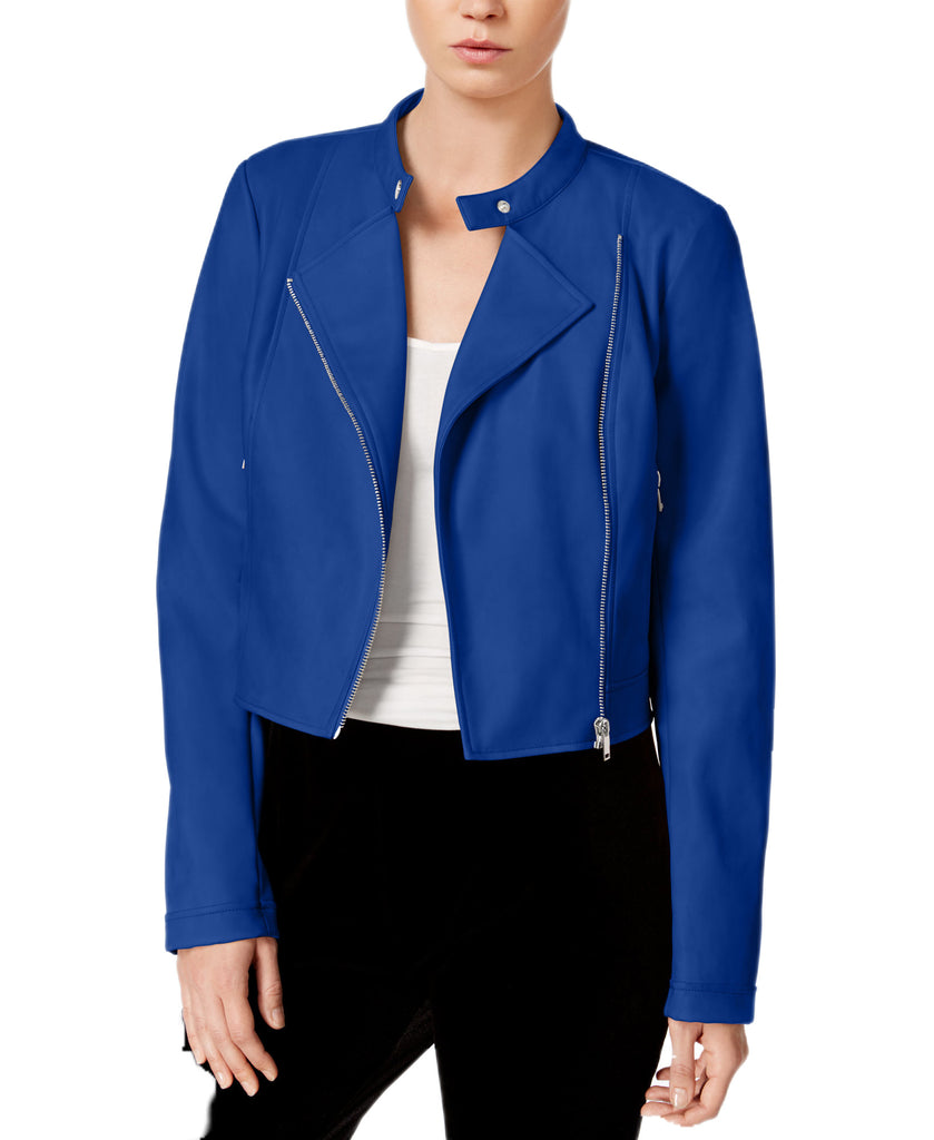 Bar III Women Faux Leather Moto Jacket Lazulite