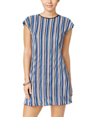 Speechless Juniors Striped Lattice Back Shift Dress Royal Blue Black