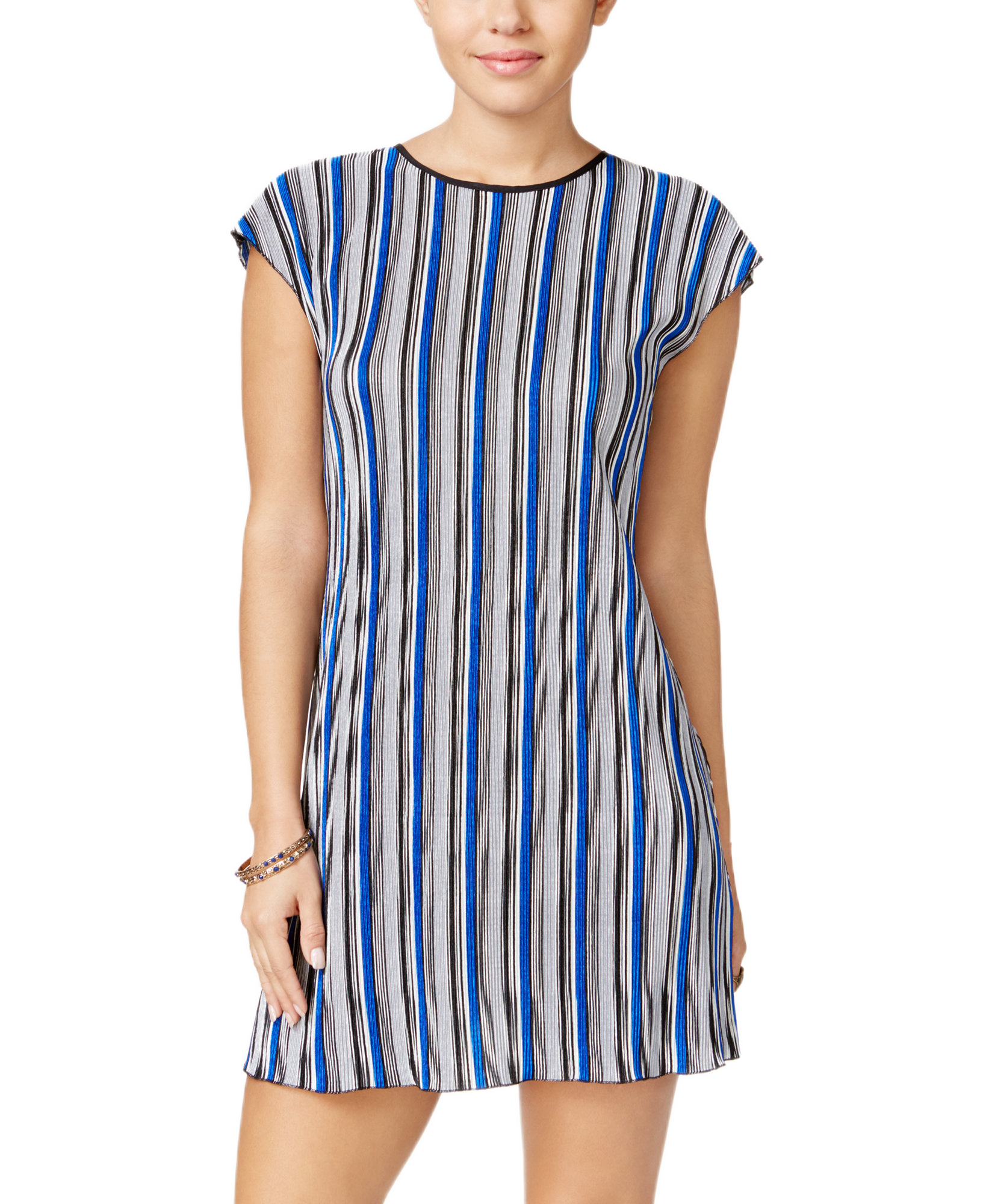 Speechless Juniors Striped Lattice Back Shift Dress Royal Blue Black