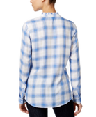 Maison Jules Women Ruffled Plaid Shirt
