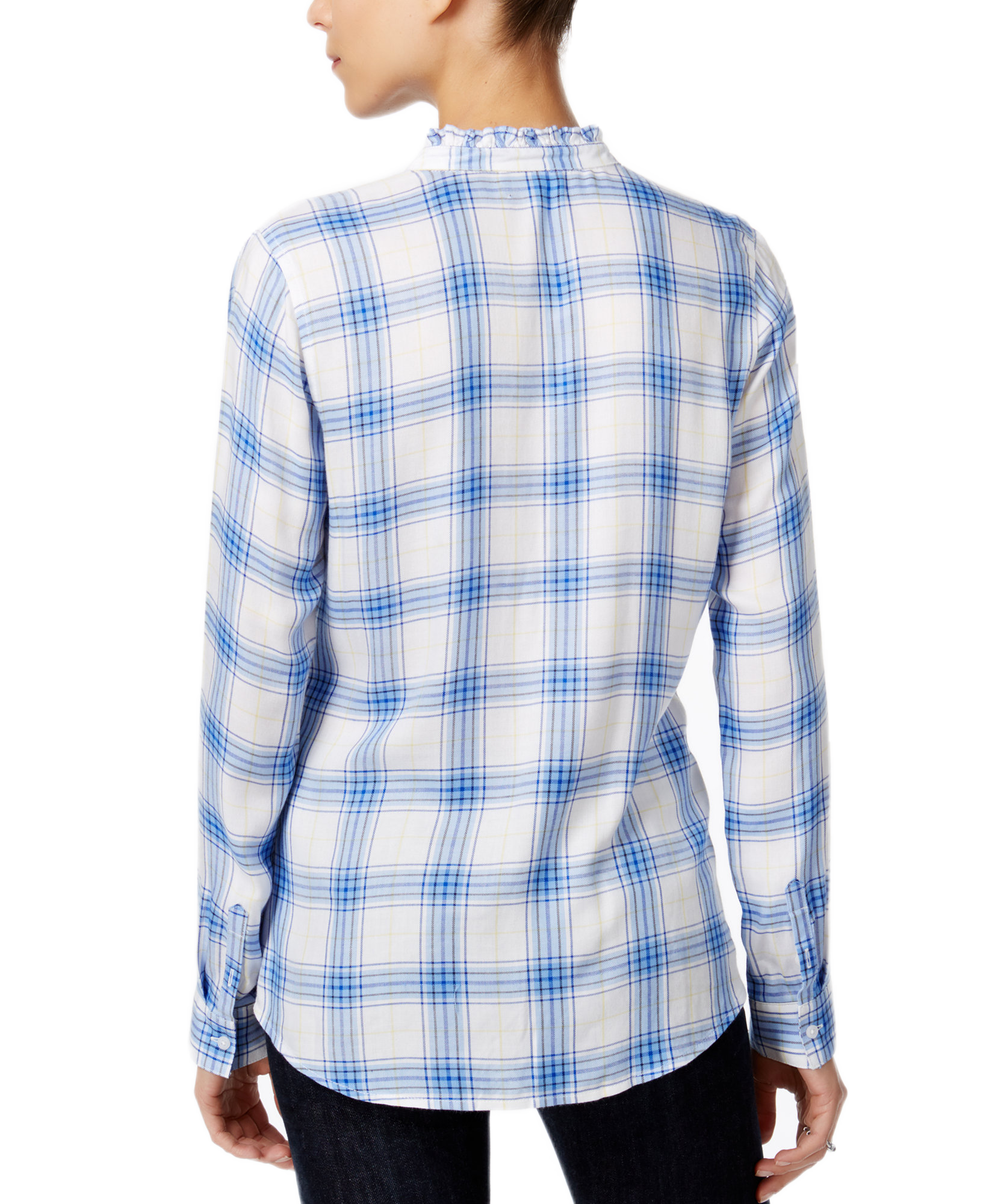 Maison Jules Women Ruffled Plaid Shirt