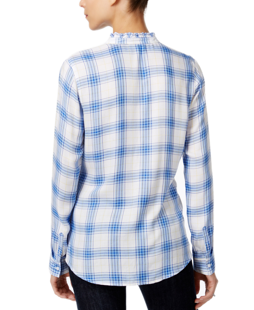 Maison Jules Women Ruffled Plaid Shirt