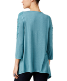 Style & Co Women Lattice Neck Crochet Trim Top