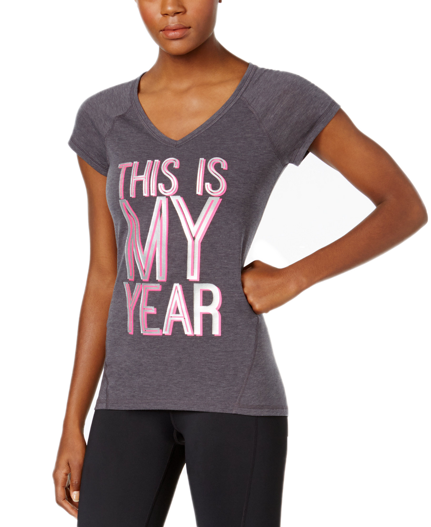 Ideology Women This Is My Year Graphic T Shirt Charcoal Heather