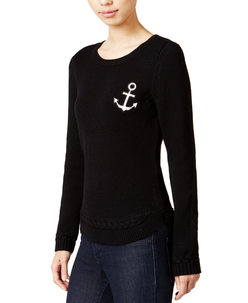 Maison Jules Women Nautical Patch Sweater Deep Black