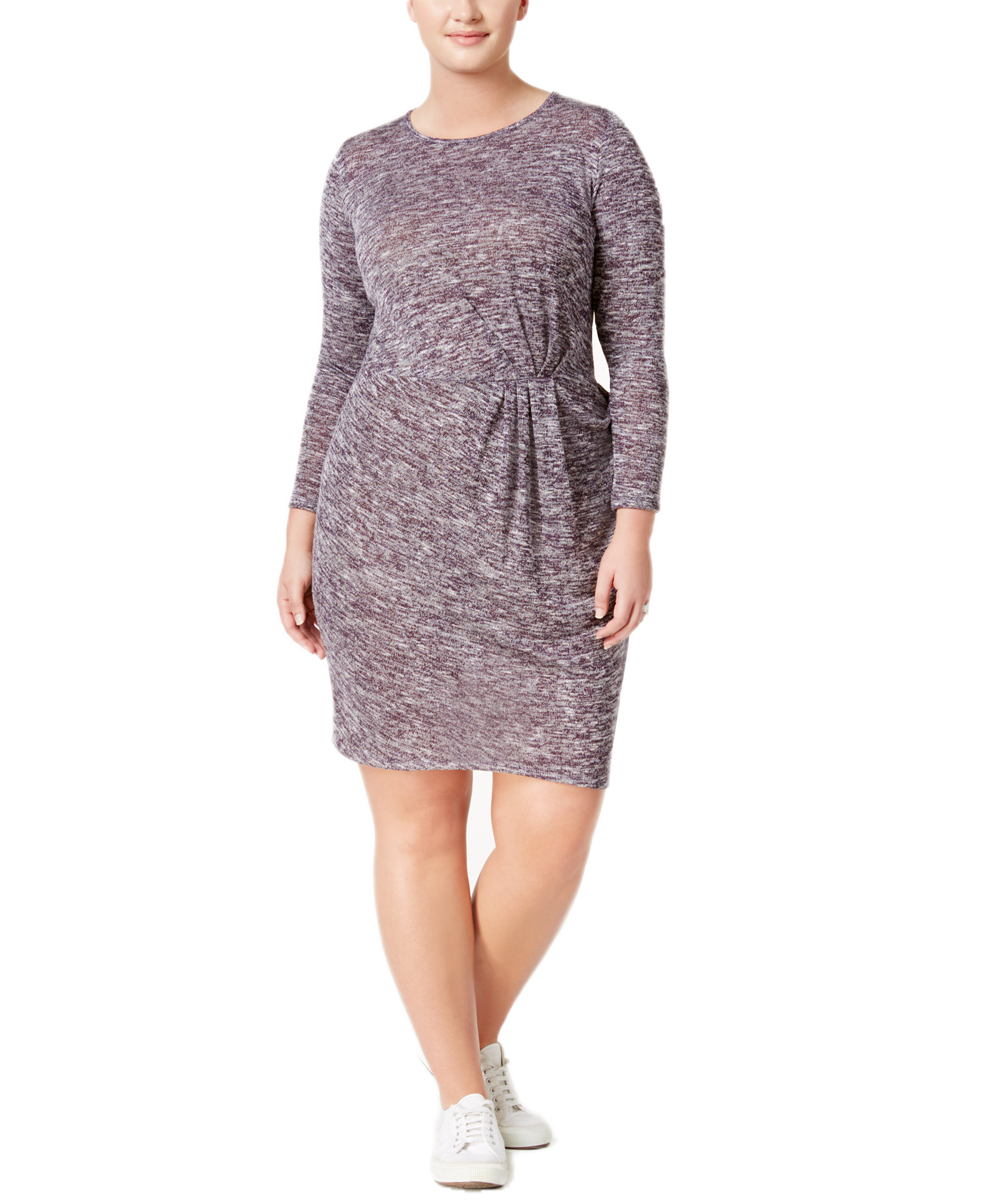 Love Squared Women Plus Trendy Twist Front Sweater Dress Plum