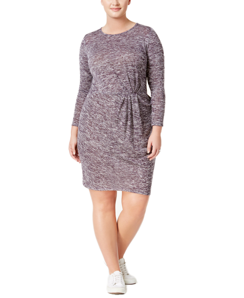 Love Squared Women Plus Trendy Twist Front Sweater Dress Plum