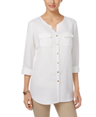 JM Collection Women Linen Blend Button Back Shirt Bright White