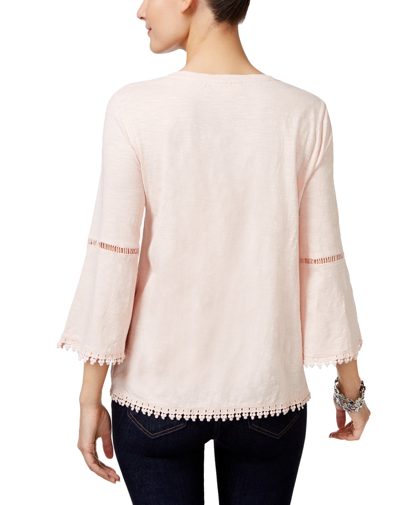 Style & Co Women Crochet Trim Bell Sleeve Top