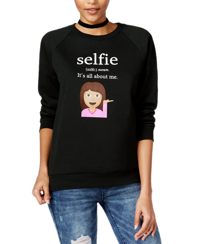 Freeze 24 7 Juniors Selfie Emoji Graphic Sweatshirt True Black