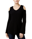 Style & Co Women Off The Shoulder Bell Sleeve Sweater Deep Black