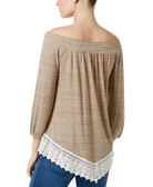 Style & Co Women Crochet Hem Bishop Sleeve Top