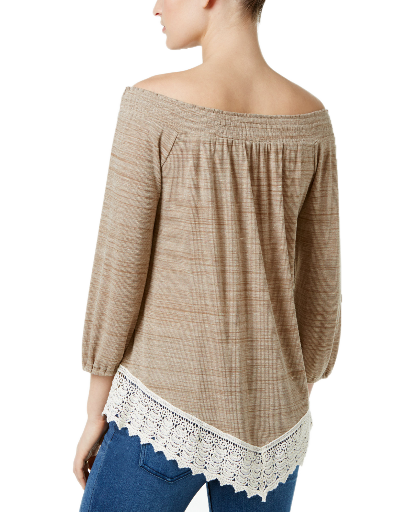 Style & Co Women Crochet Hem Bishop Sleeve Top