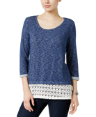 Style & Co Women Crochet Hem Top Denim Blue