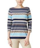 Charter Club Women Boat Neck Striped Top Smokey Sky