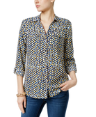 Charter Club Women Printed Utility Blouse Intrepid Blue
