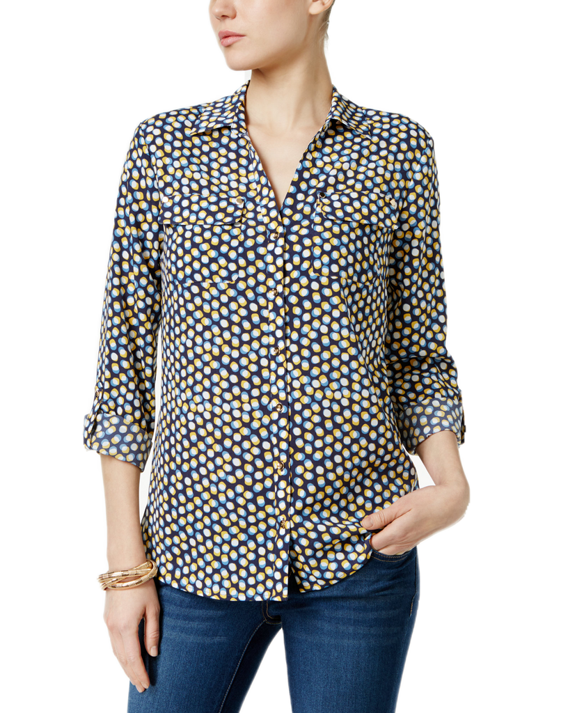 Charter Club Women Printed Utility Blouse Intrepid Blue