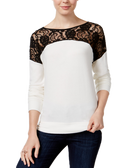 Maison Jules Women Lace Contrast Top Egret