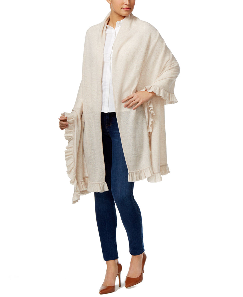 Charter Club Women Wool Cashmere Ruffled Wrap Heather Brioche