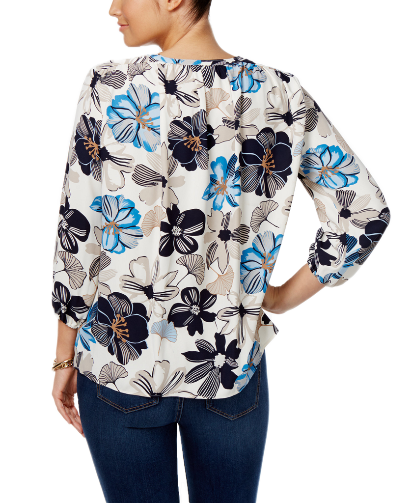 Charter Club Women Floral Print V Neck Blouse