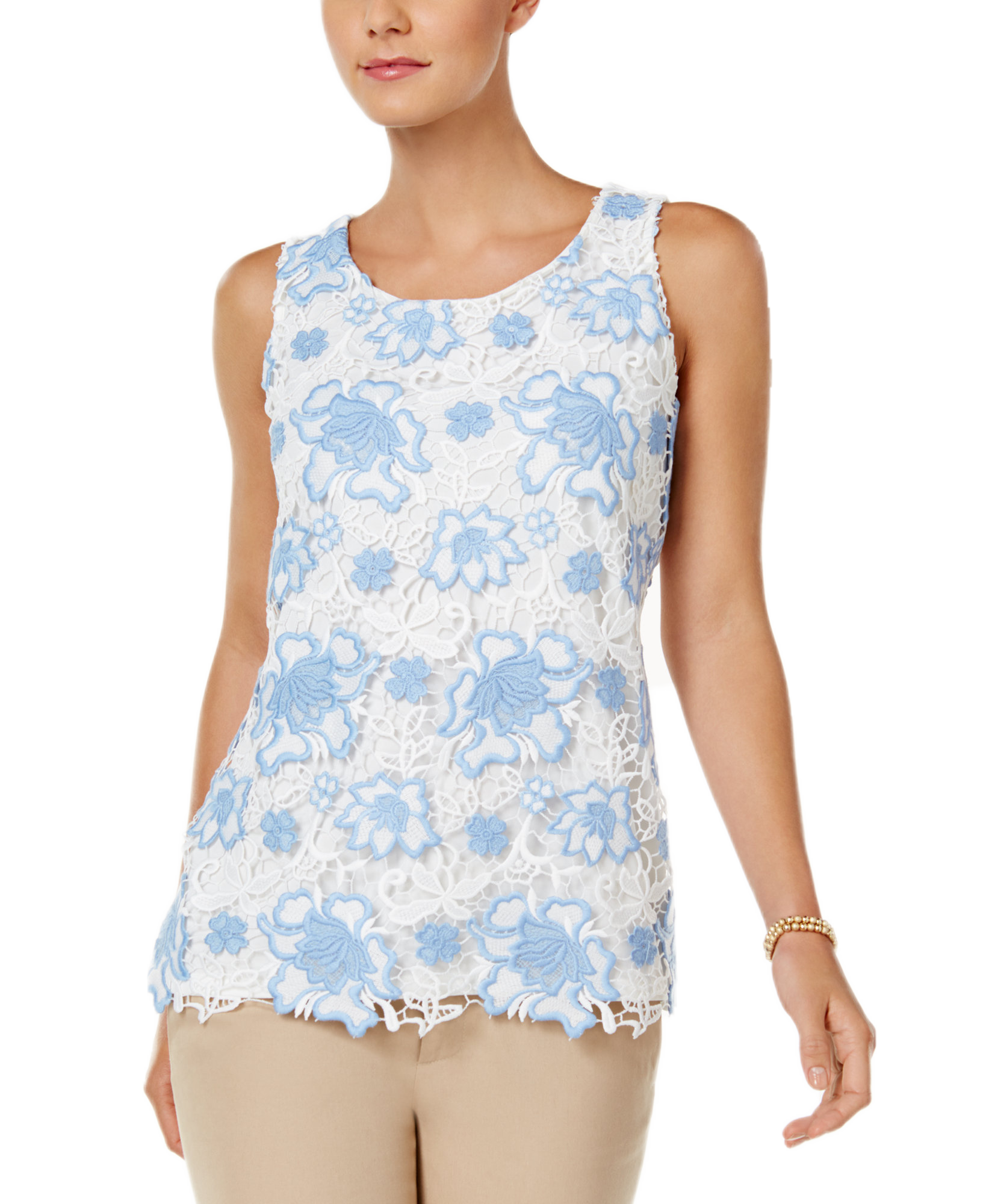 Charter Club Women Floral Lace Tank Top Cloud