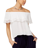 BCX Juniors Lace Trim Off The Shoulder Top White