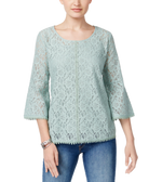 Style & Co Women Lantern Sleeve Lace Top Dusty Jade