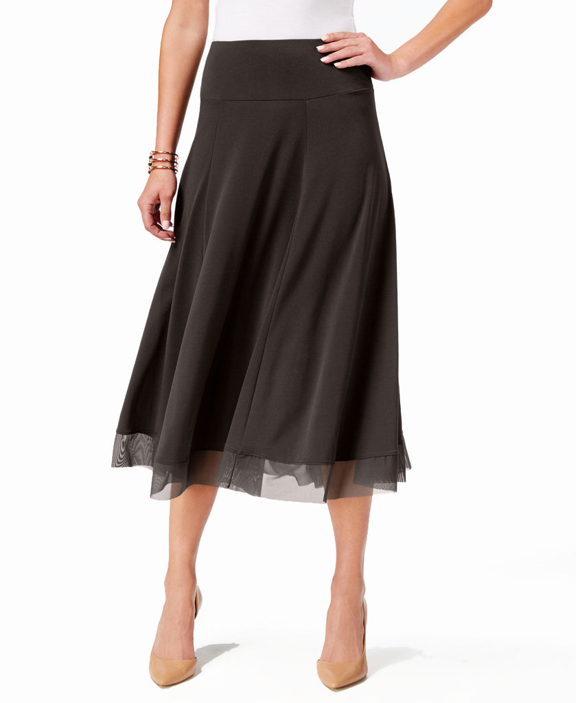 JM Collection Women Mesh Hem A Line Skirt Espresso Roast