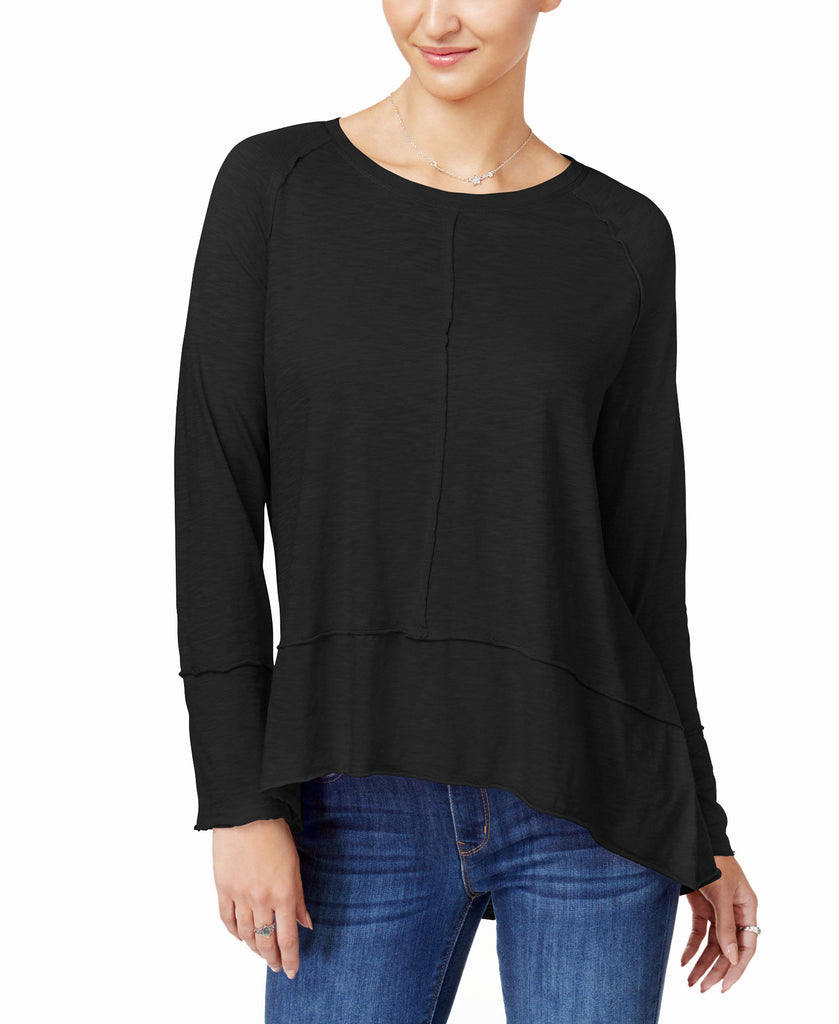 Style & Co Women Cotton High Low Top Deep Black