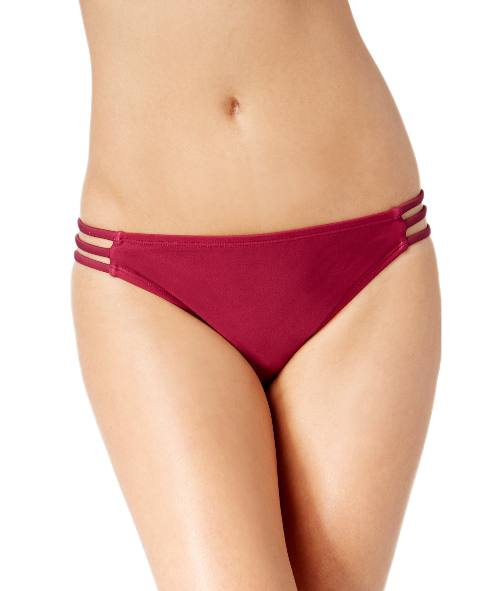 California Waves Juniors Hypnotic Optic Strappy Hipster Bikini Bottoms Wine