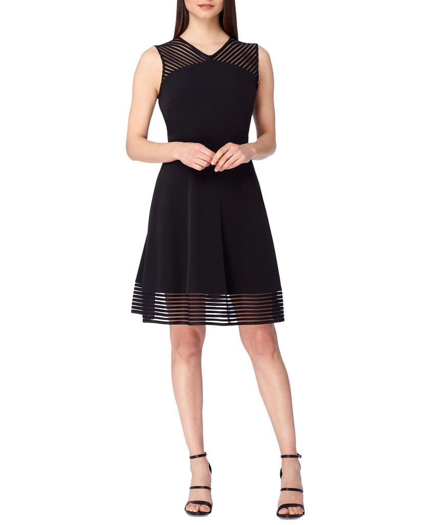 Tahari ASL Women Illusion Striped Fit & Flare Dress Black