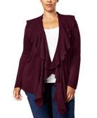 Karen Scott Women Plus Luxsoft Ruffled Cardigan Merlot