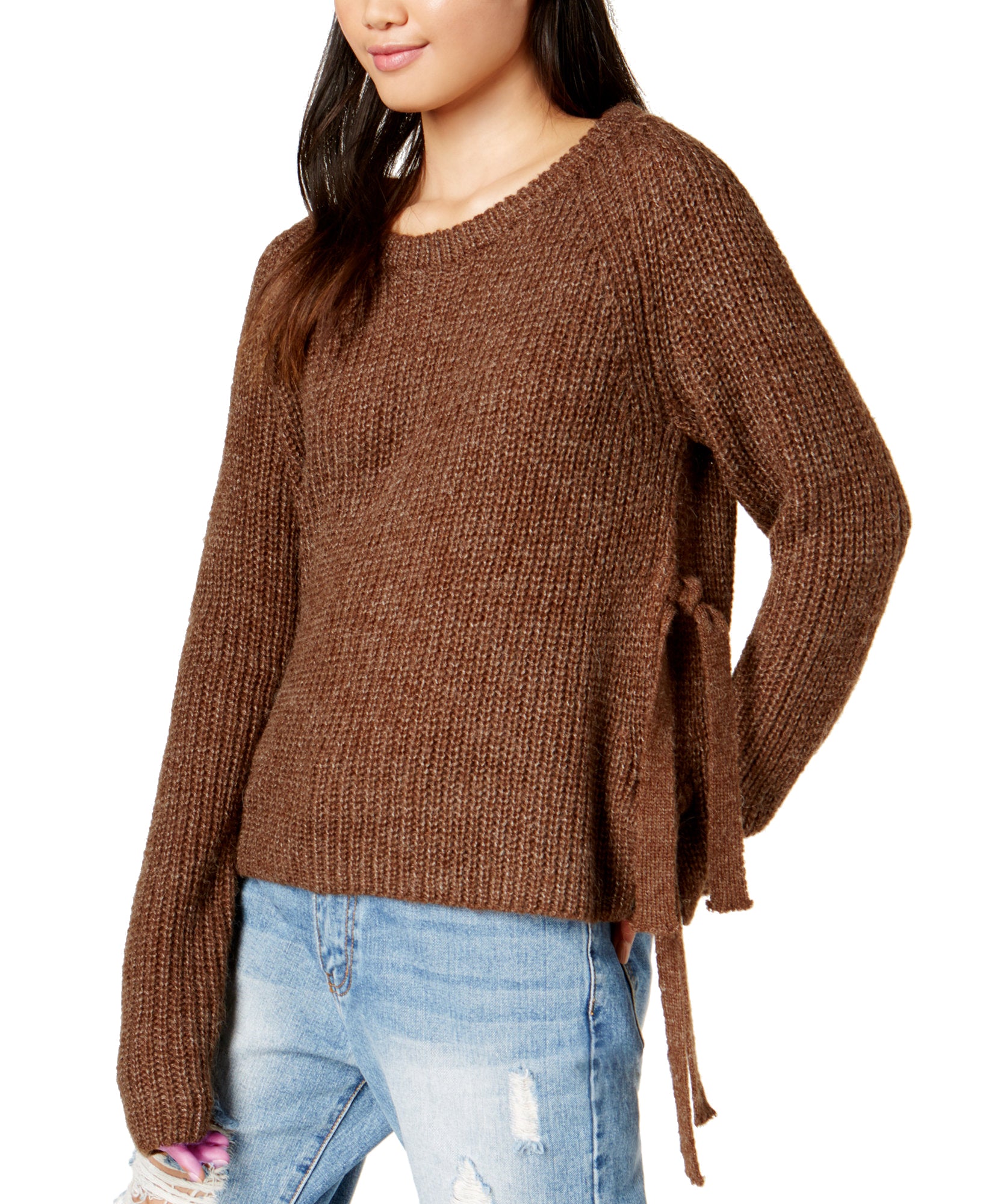 ASTR the Label Women Lexie Side Tie Sweater Brown