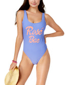 California Waves Juniors Rosé Bae Graphic One Piece High Leg Swimsuit Light Blue