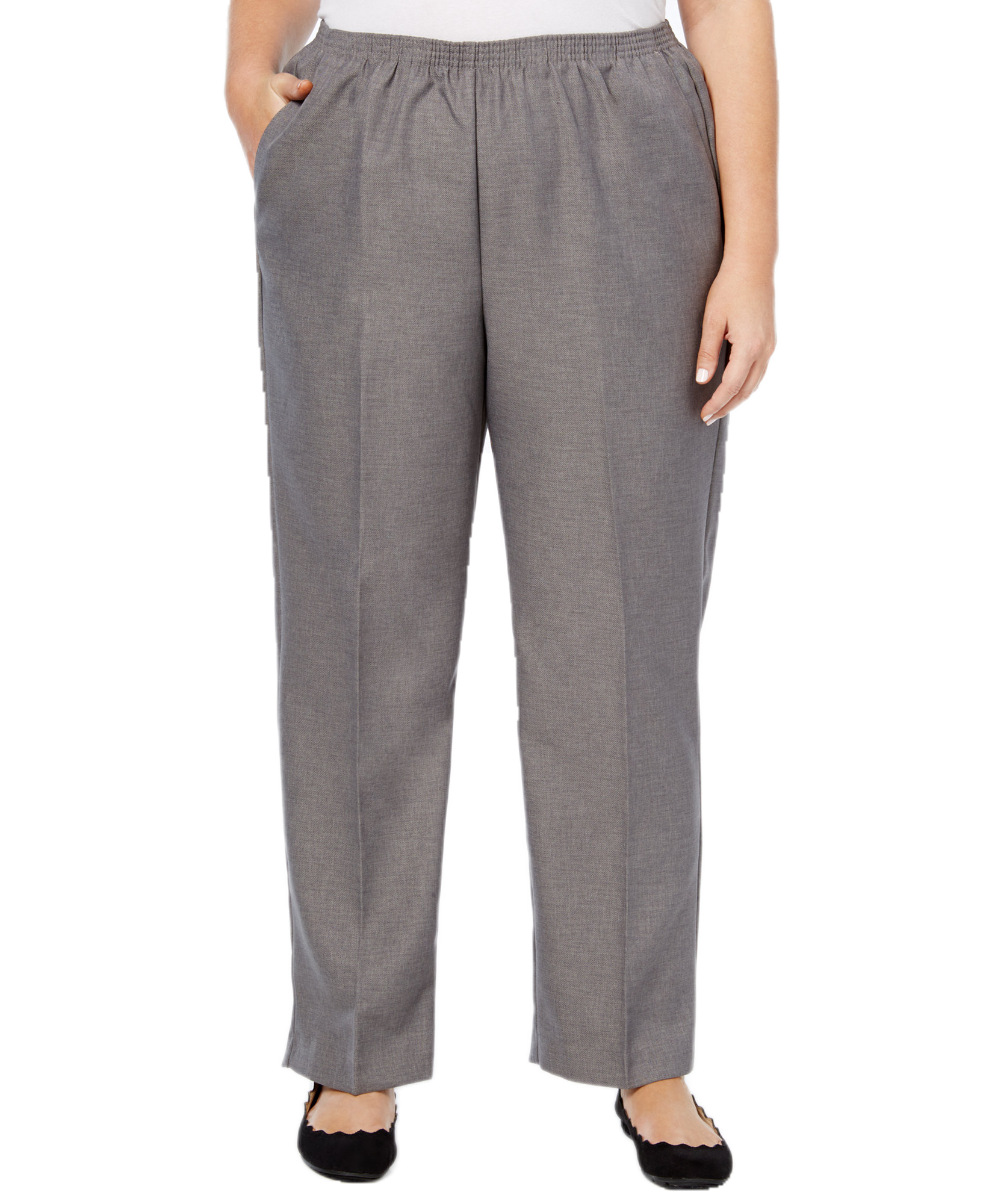 Alfred Dunner Women Plus Classic Pull On Straight Leg Pants Grey