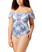 Becca by Rebecca Women Plus ETC Plus Size Naples Off The Shoulder One Piece Swimsuit Multi