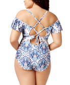 Becca by Rebecca Women Plus ETC Plus Size Naples Off The Shoulder One Piece Swimsuit