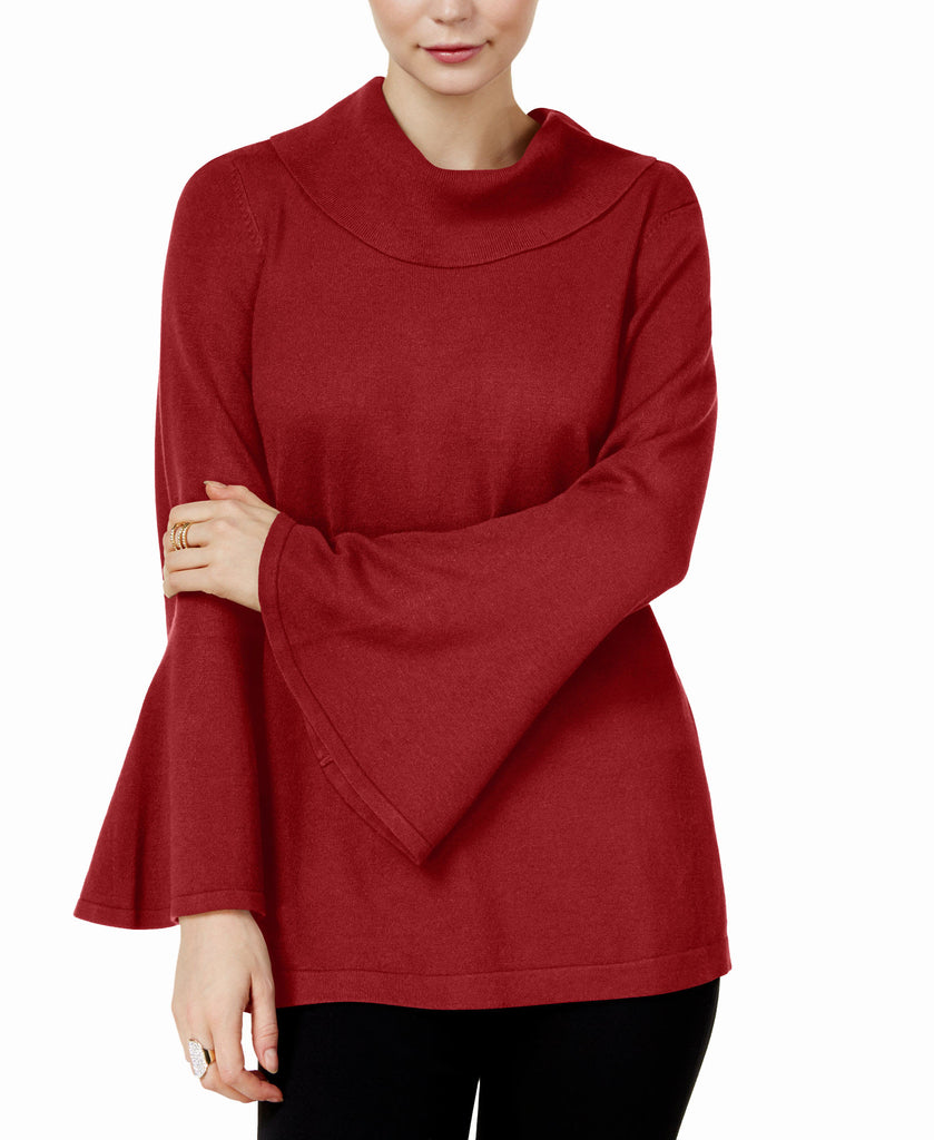 Alfani Women Cowl Neck Bell Sleeve Sweater Red