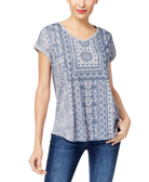 Style & Co Women Graphic Shirttail Hem Top Aztec Stripe