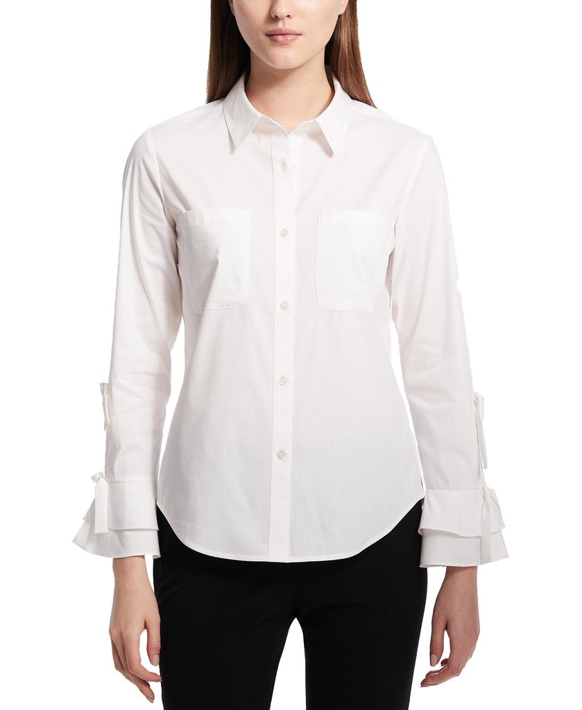 Calvin-Klein-Women-Bow-Ruffle-Button-Front-Shirt-White