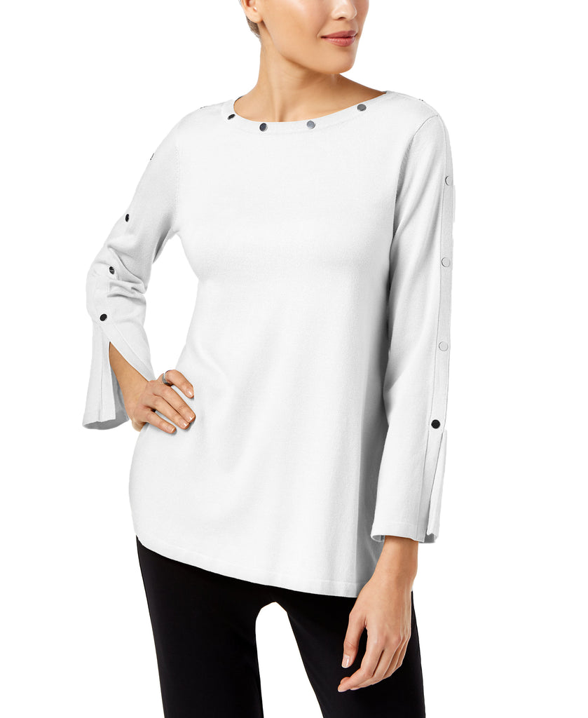 Alfani Women Embellished Pullover Sweater Soft White