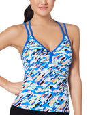 Go By Gossip Women Crossed Signals Printed Racerback Tankini Top Royal Blue