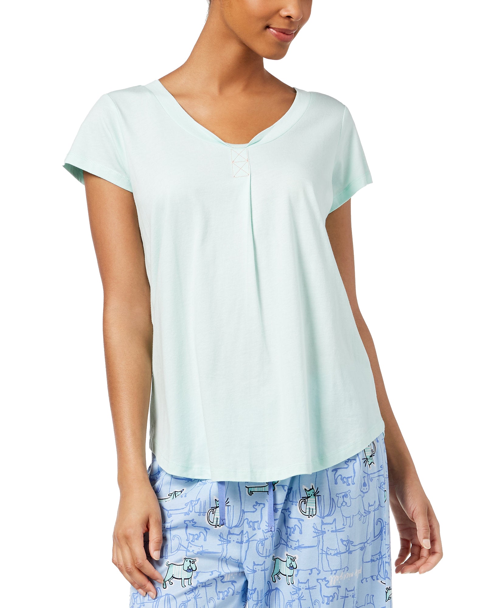 Hue Women Solid Pleated Pajama Top Brook Green